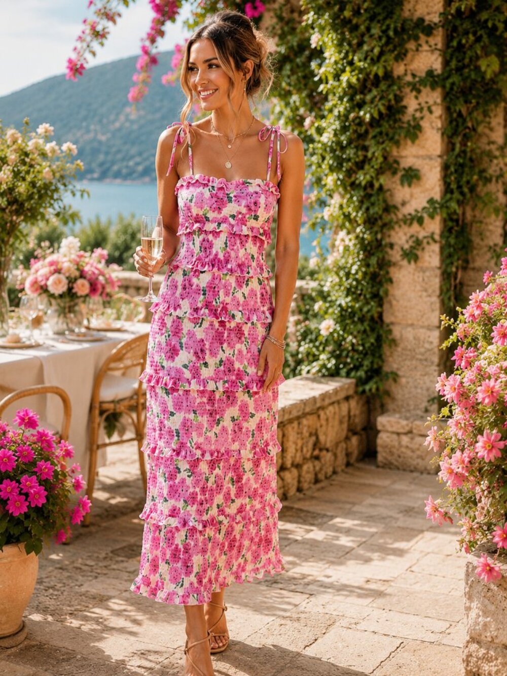 Show Me Your Mumu Stella Smocked Pink Floral Soiree Dress Size M Wedding Guest